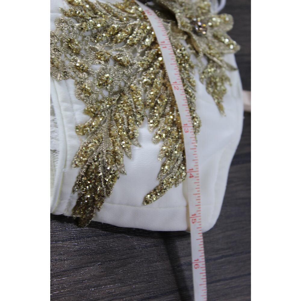 Custom Girls 14 Ice Skating costume gold glitter floral halter dance competition - Picture 6 of 16